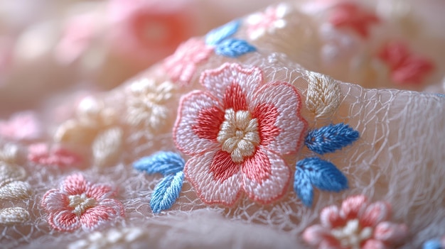 haftowane wzory na tkaninie